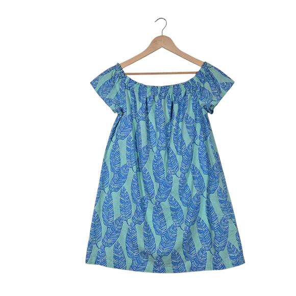 Vineyard Vines Dresses & Skirts - Vineyard Vines Linen Cotton Mini Shift Dress sz S Blue Green Leaf Tropical